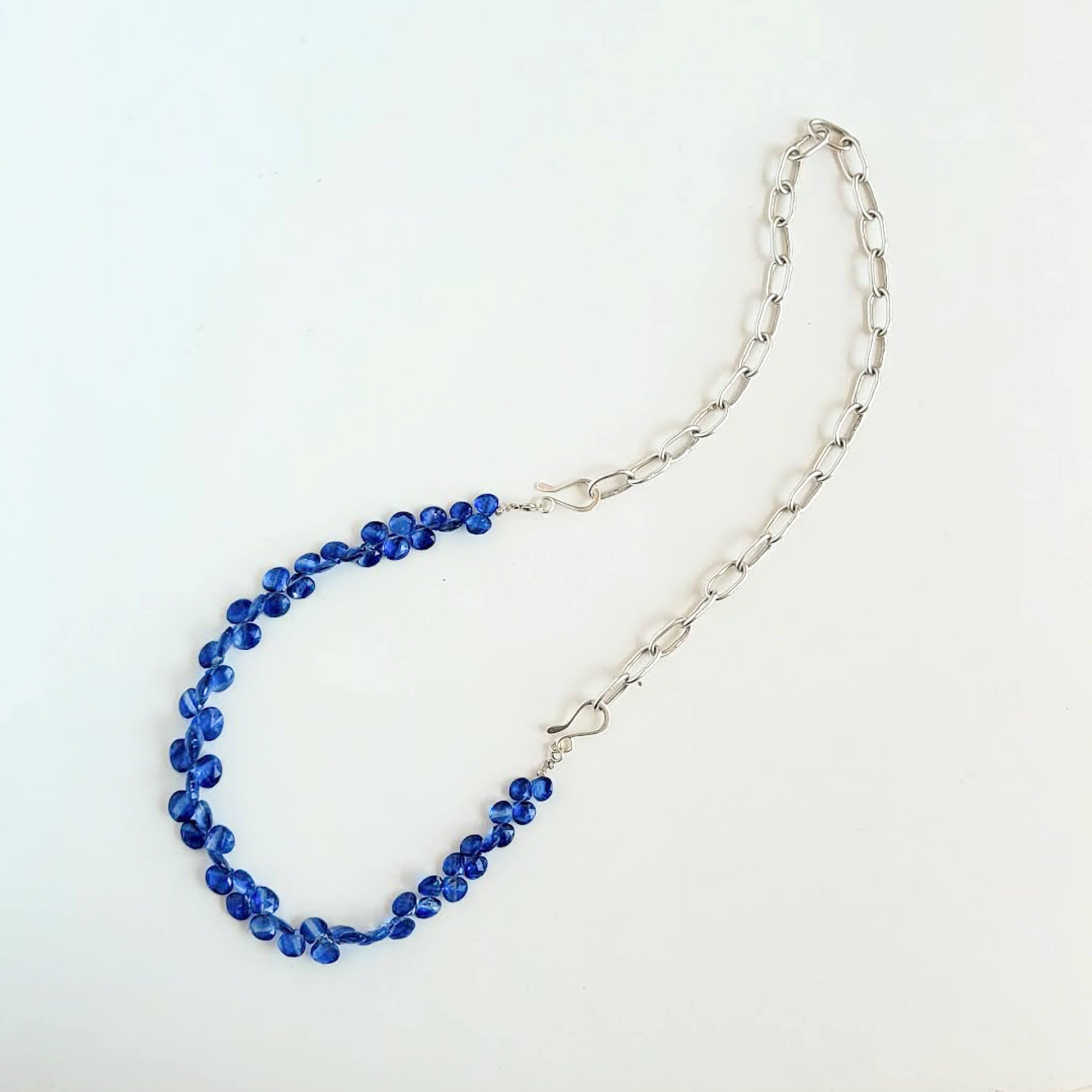 Chunky Handmade Silver Chain with Deep Blue Kyanite Gemstones