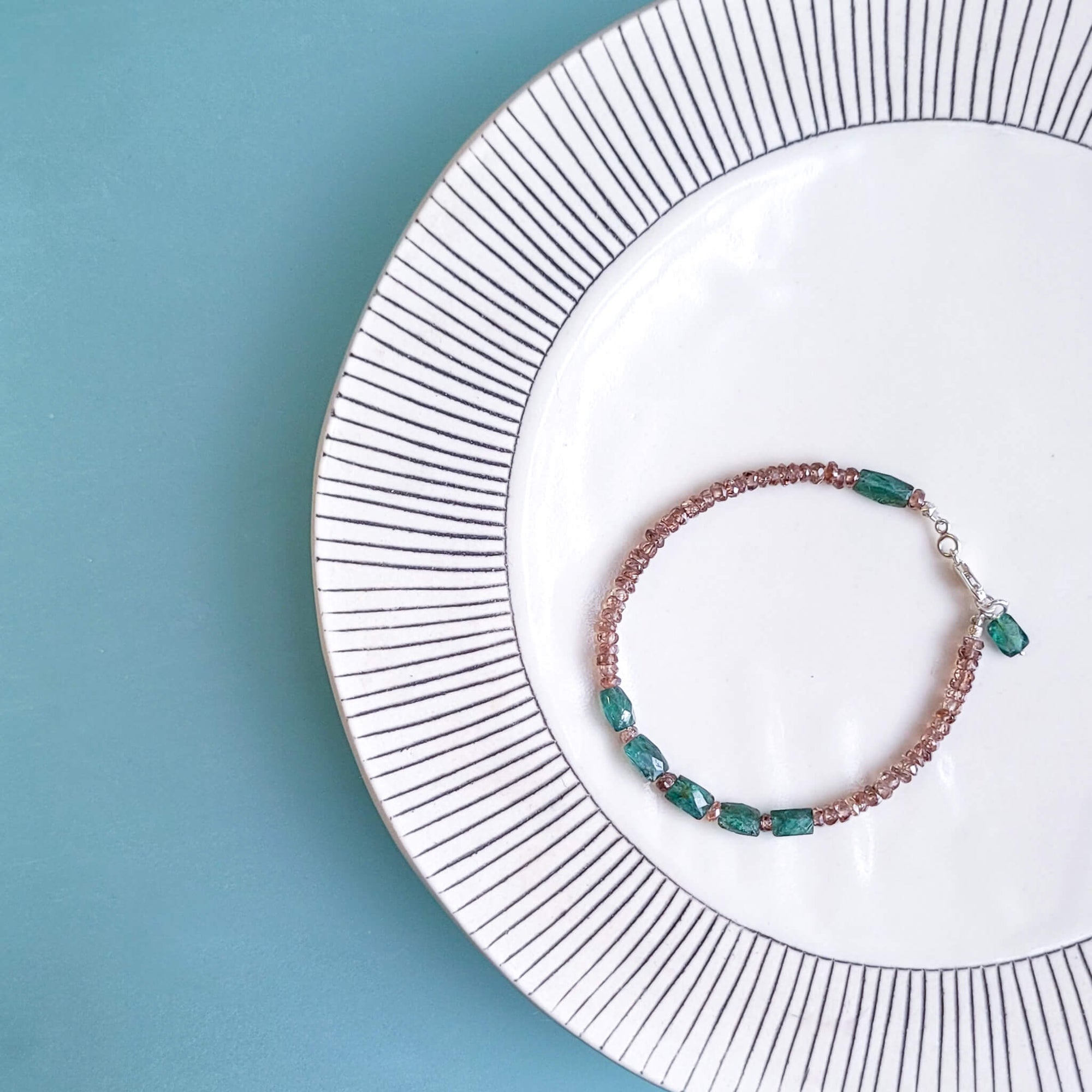 Faceted Champagne Spinel and Green Apatite Bracelet