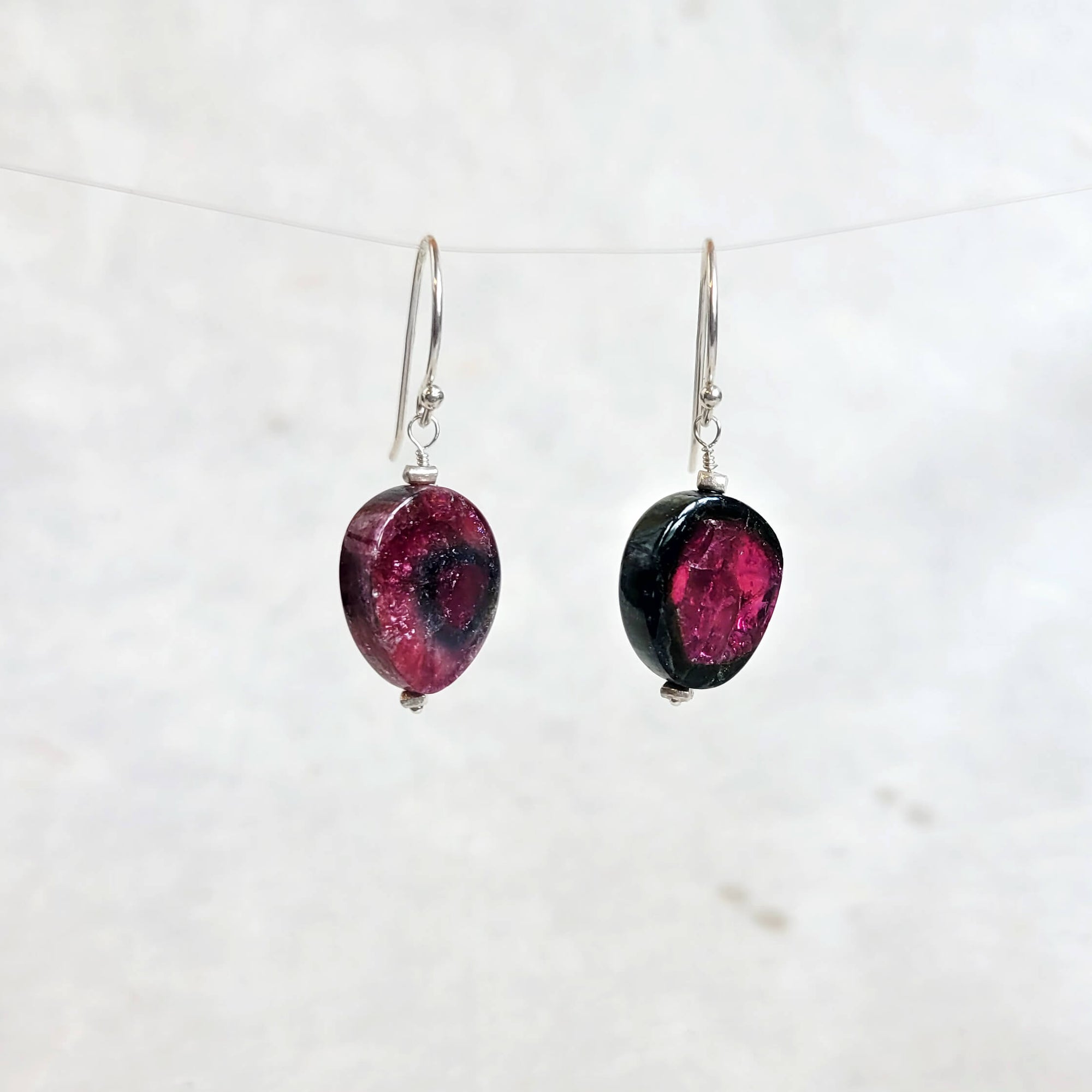 Dark Watermelon Tourmaline Slice Earrings