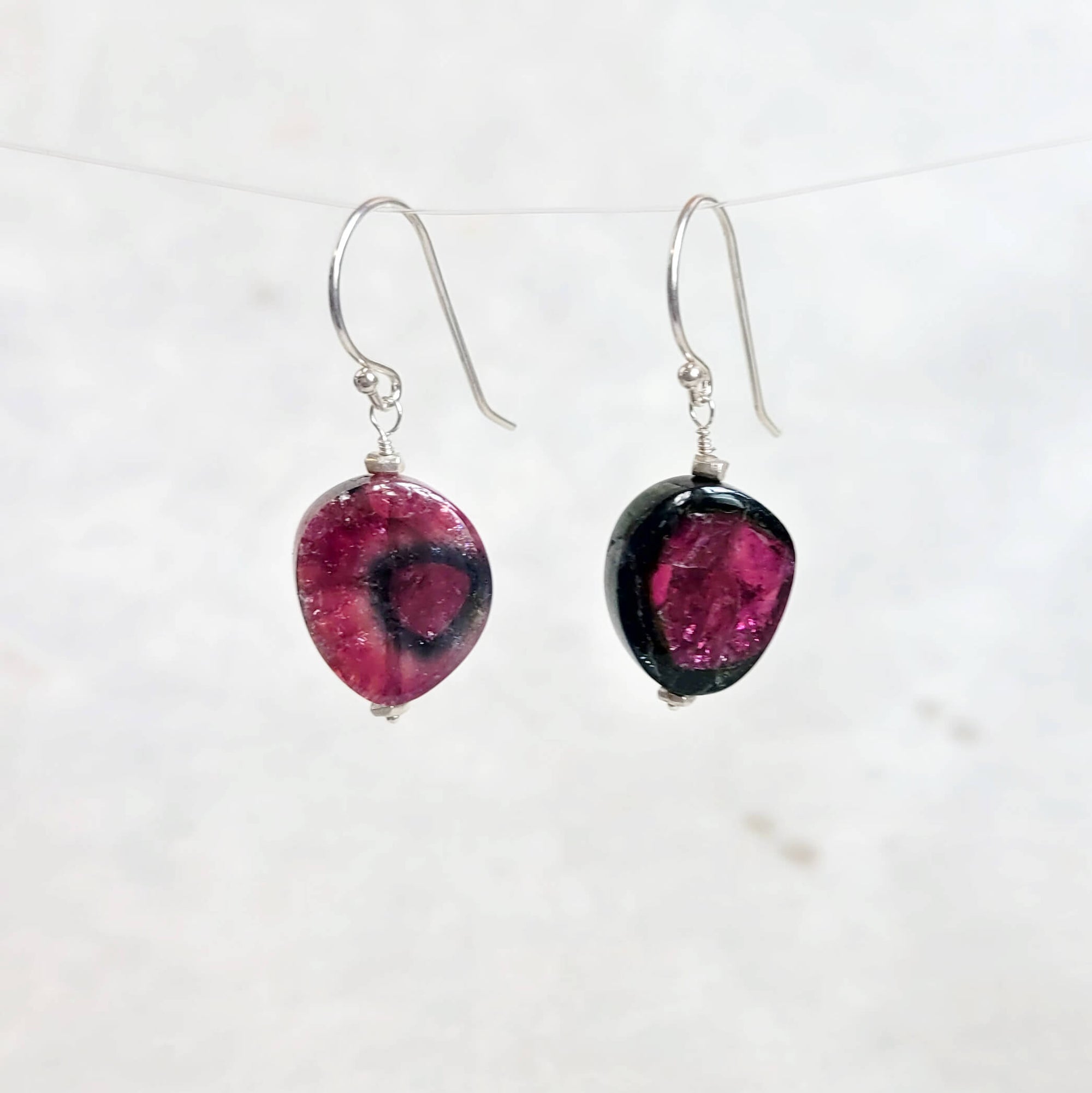 Dark Watermelon Tourmaline Slice Earrings