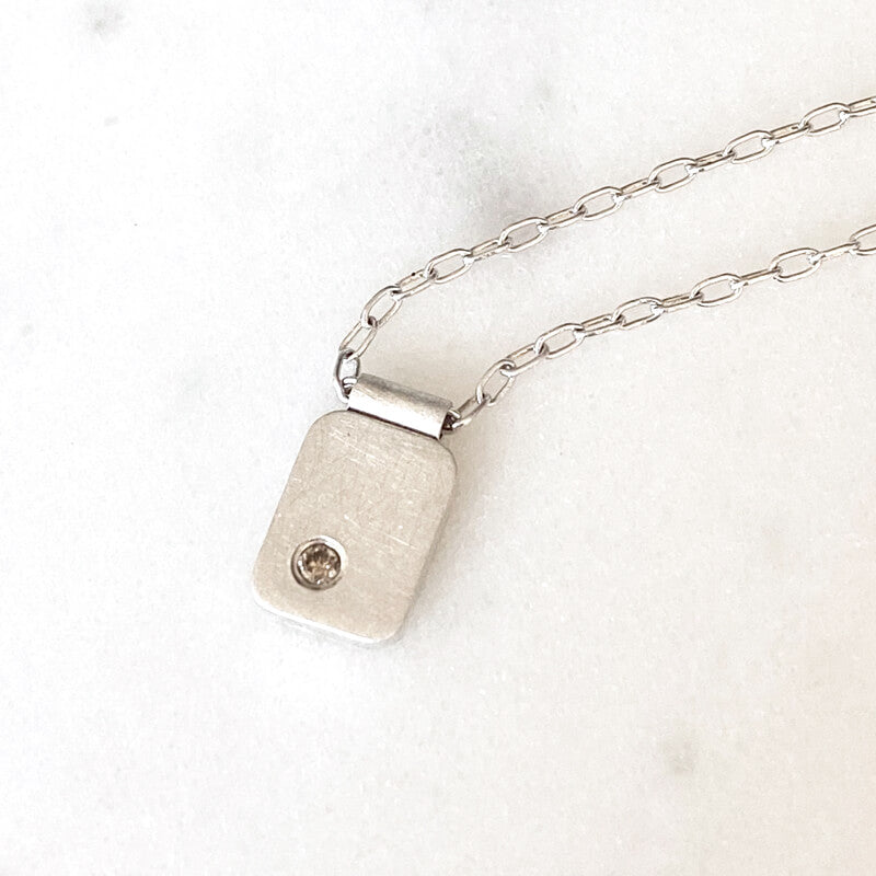 Rectangle Cell Pendant in Satin Silver with Champagne Diamond Accent