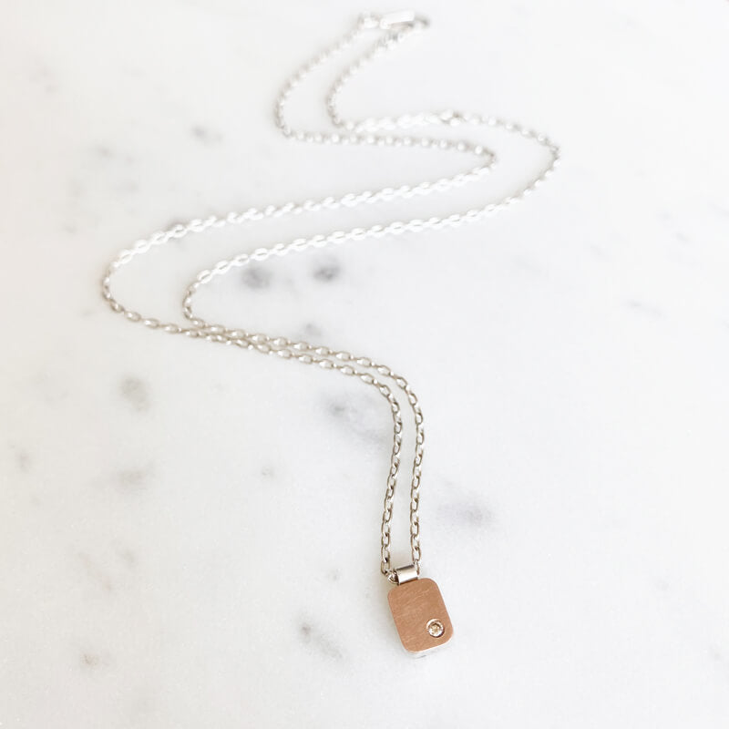 Rectangle Cell Pendant in Rose Gold with Champagne Diamond Accent