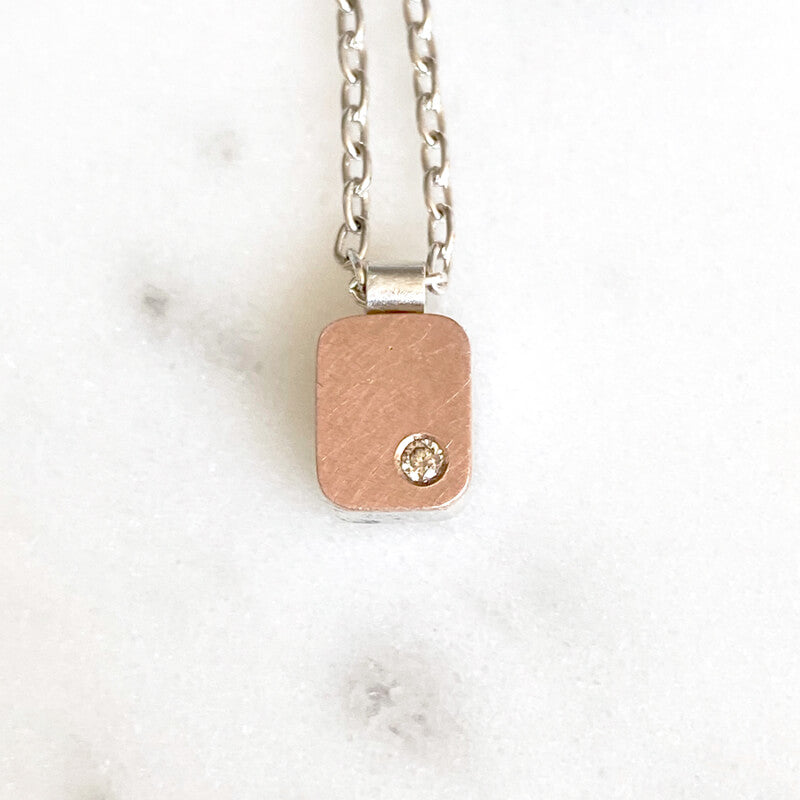 Rectangle Cell Pendant in Rose Gold with Champagne Diamond Accent