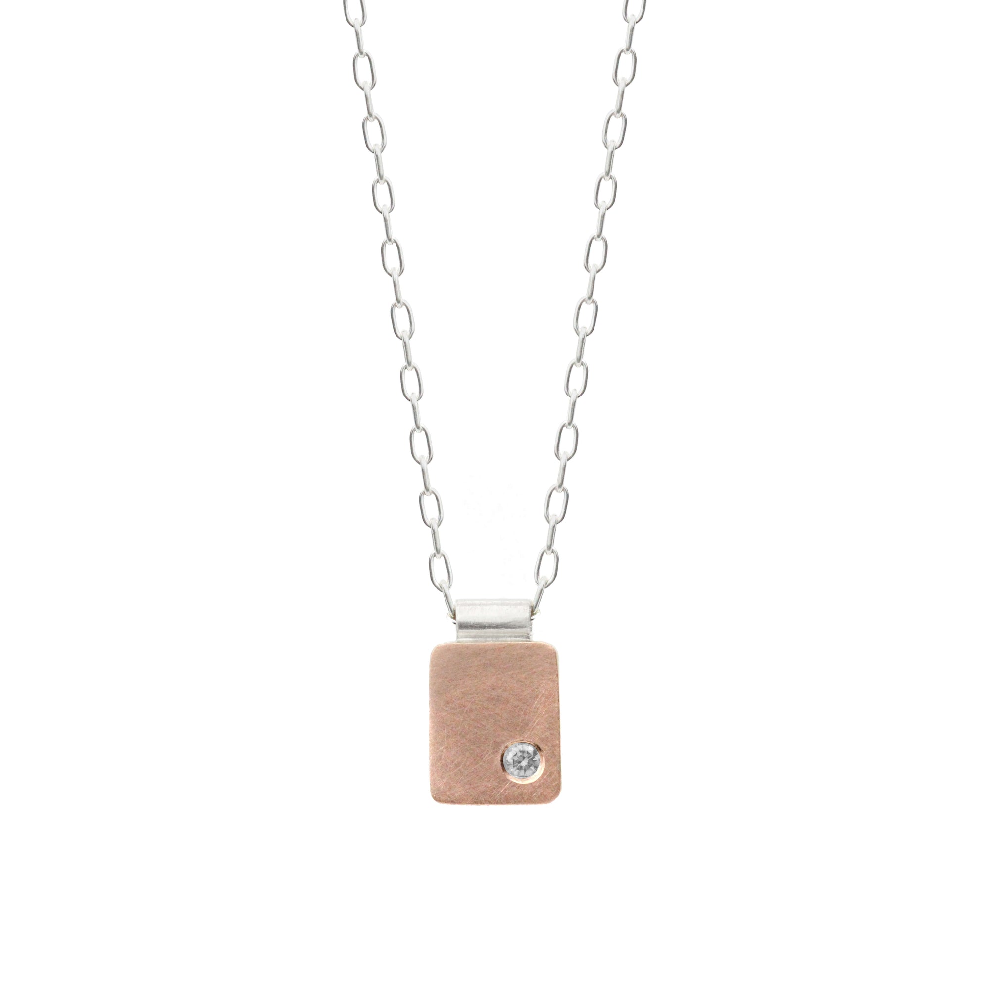 Red gold and champagne diamond rectangle cell pendant. Handmade by EC Design Jewelry using recycled metal and conflict-free stone.