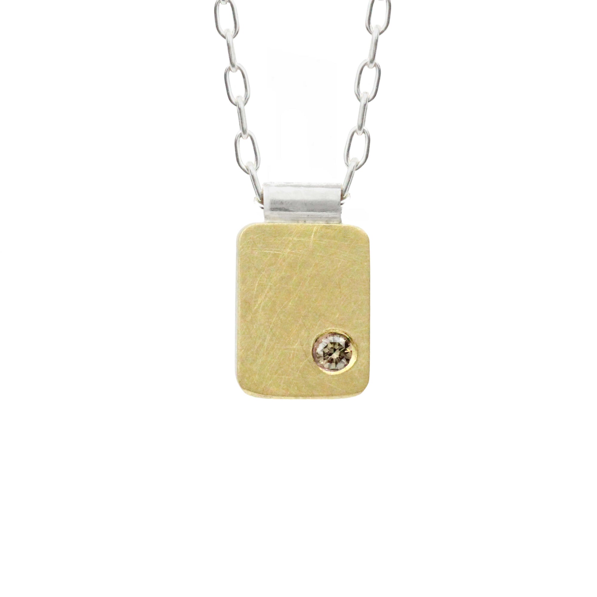 Yellow gold and white diamond rectangle cell pendant. Handmade by EC Design Jewelry in Minneapolis, MN using recycled metal and conflict-free stone.