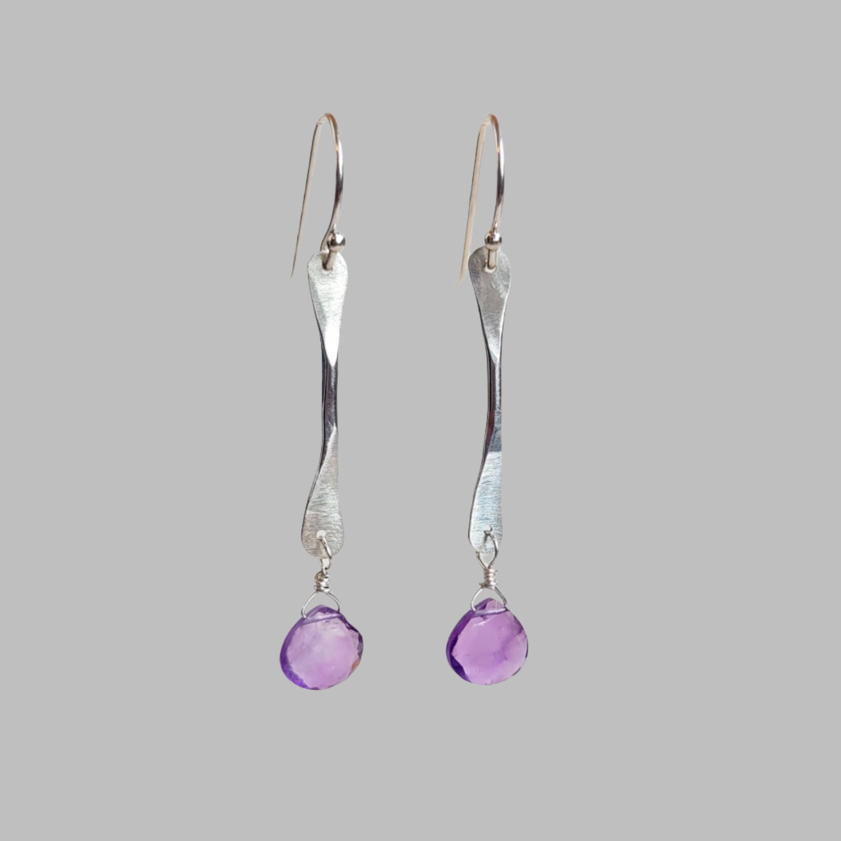 Twig Earrings with Amethyst Gemstone Drops