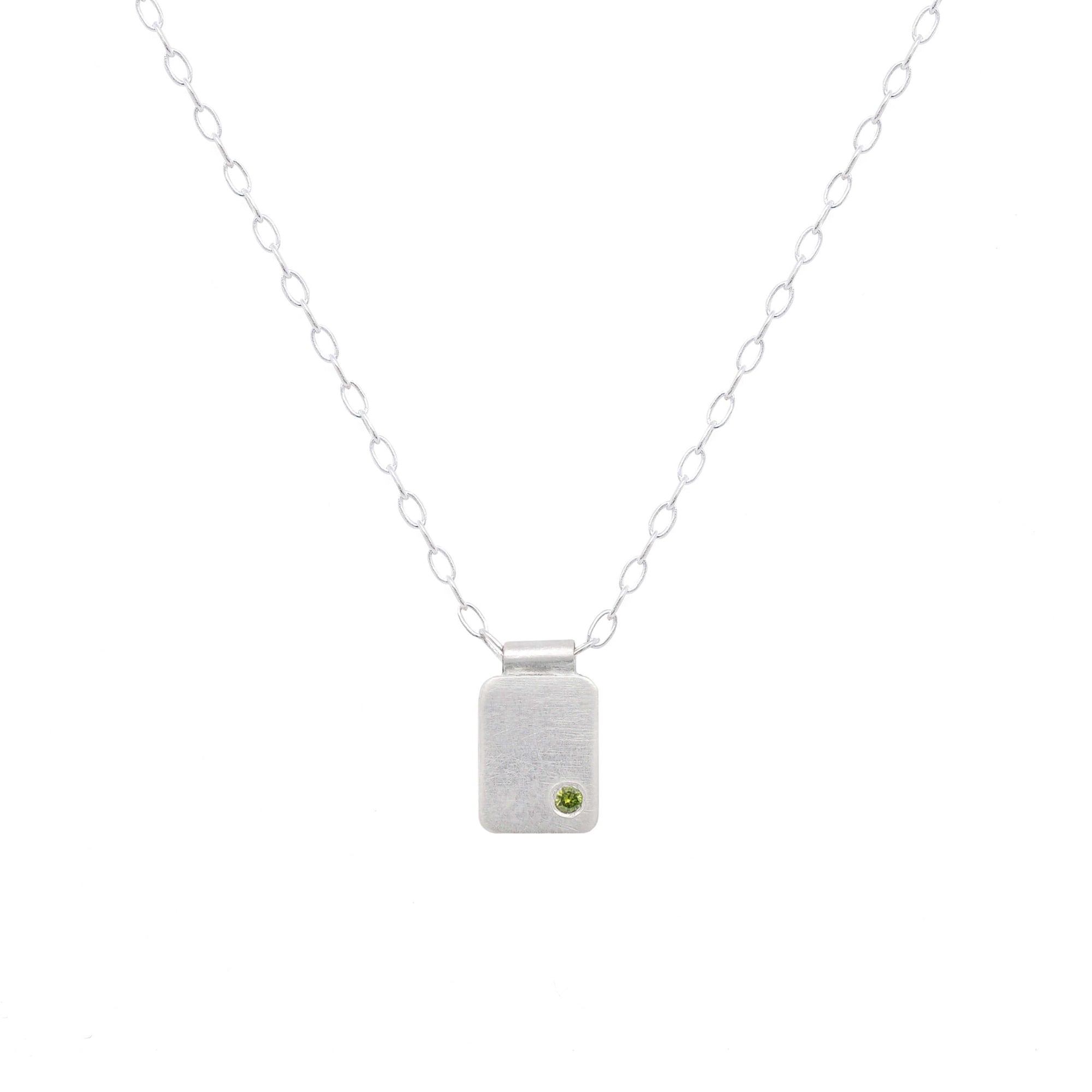 Rectangle Cell Pendant in Silver with Colored Diamond Accent