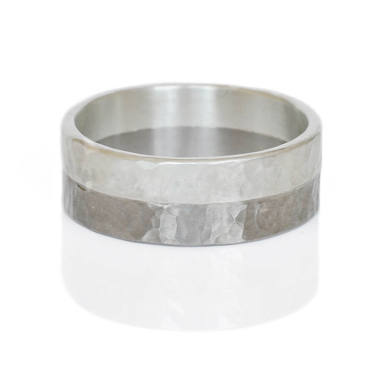 8mm Wide Band in Hammered Palladium and Hammered Sterling Silver
