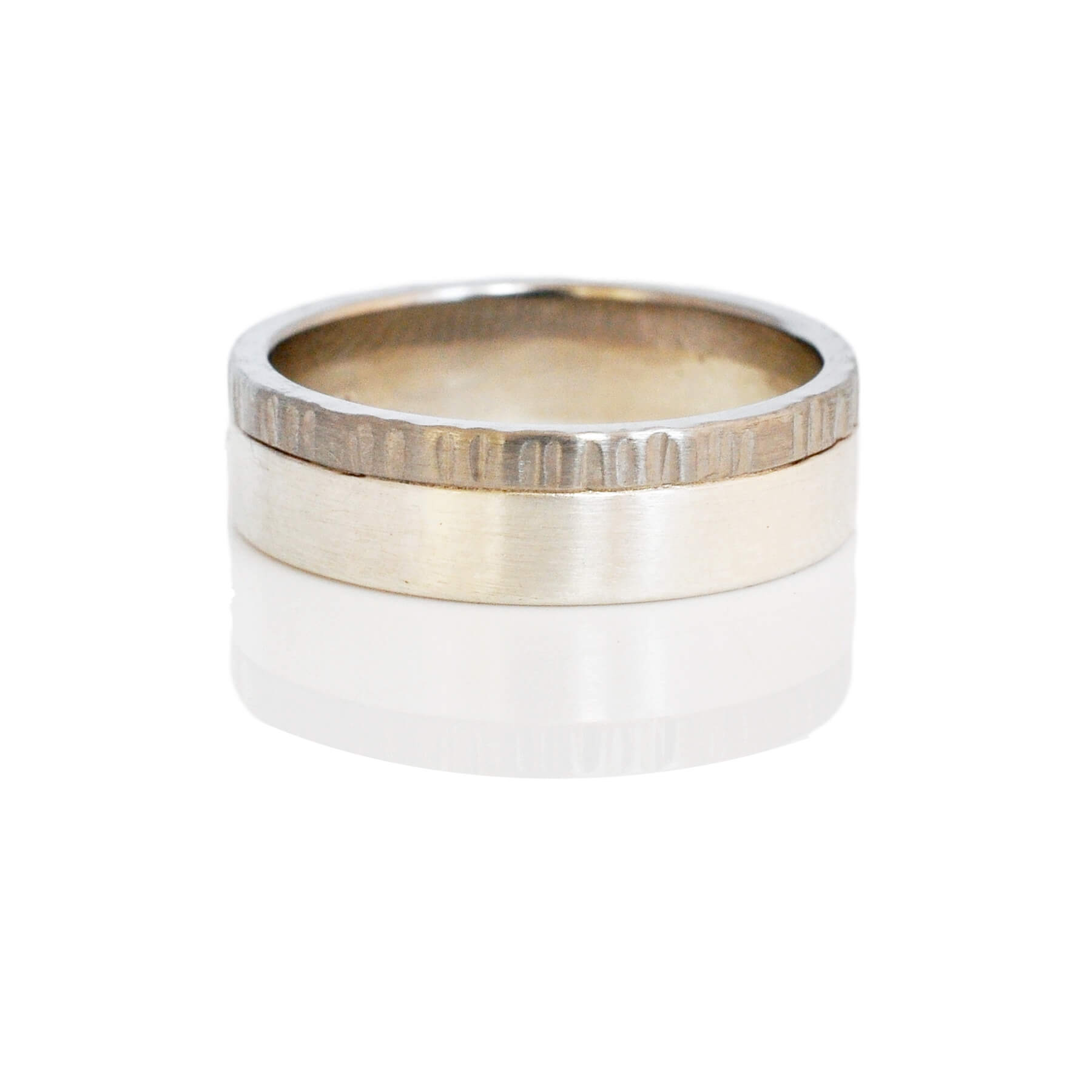 6mm Band in Linear Hammered Palladium and Satin Sterling Silver