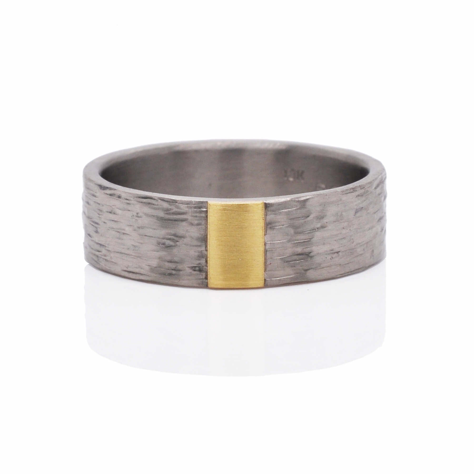 6mm Band in Hammered Palladium with 18k Yellow Gold Accent