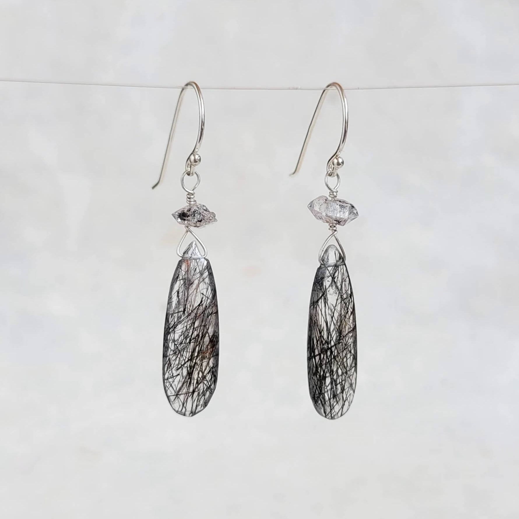 Tourmalated Quartz and Herkimer Diamond Dangly Earrings