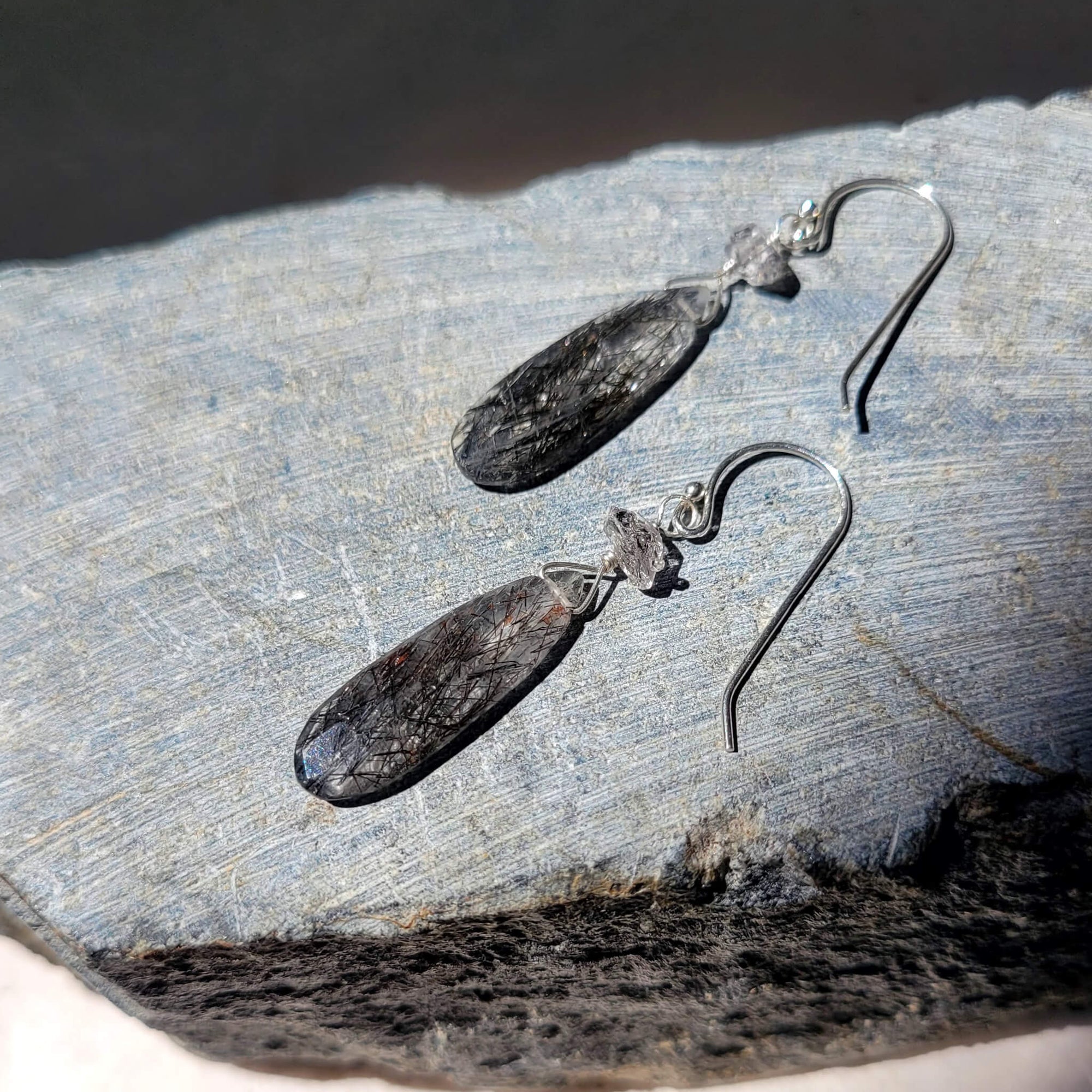 Tourmalated Quartz and Herkimer Diamond Dangly Earrings