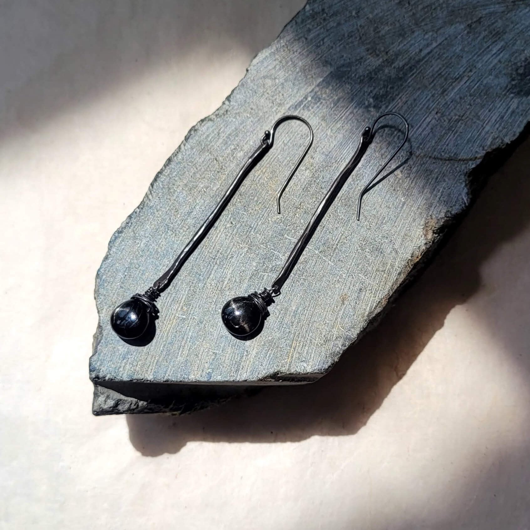 Oxidized Twig Earrings with Star Diopside Gem Drops