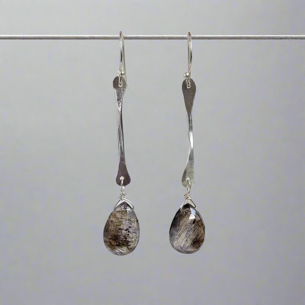 Twig Earrings wtih Tourmalated Amethyst Drops