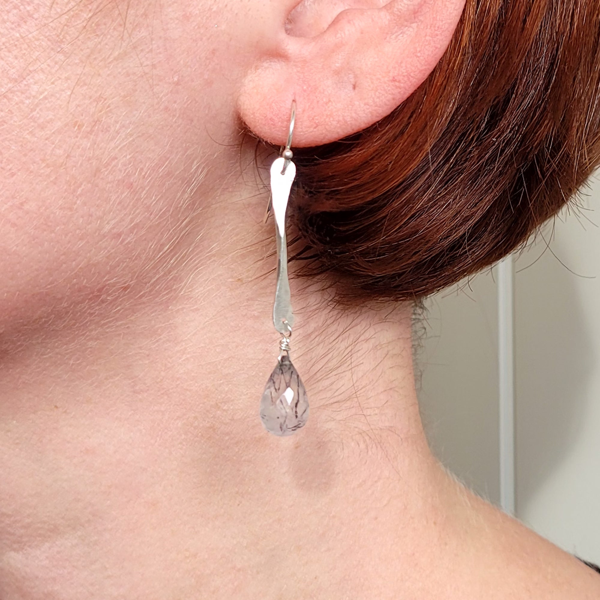 Twig Earrings with Red and Purple Quartz Teardrops