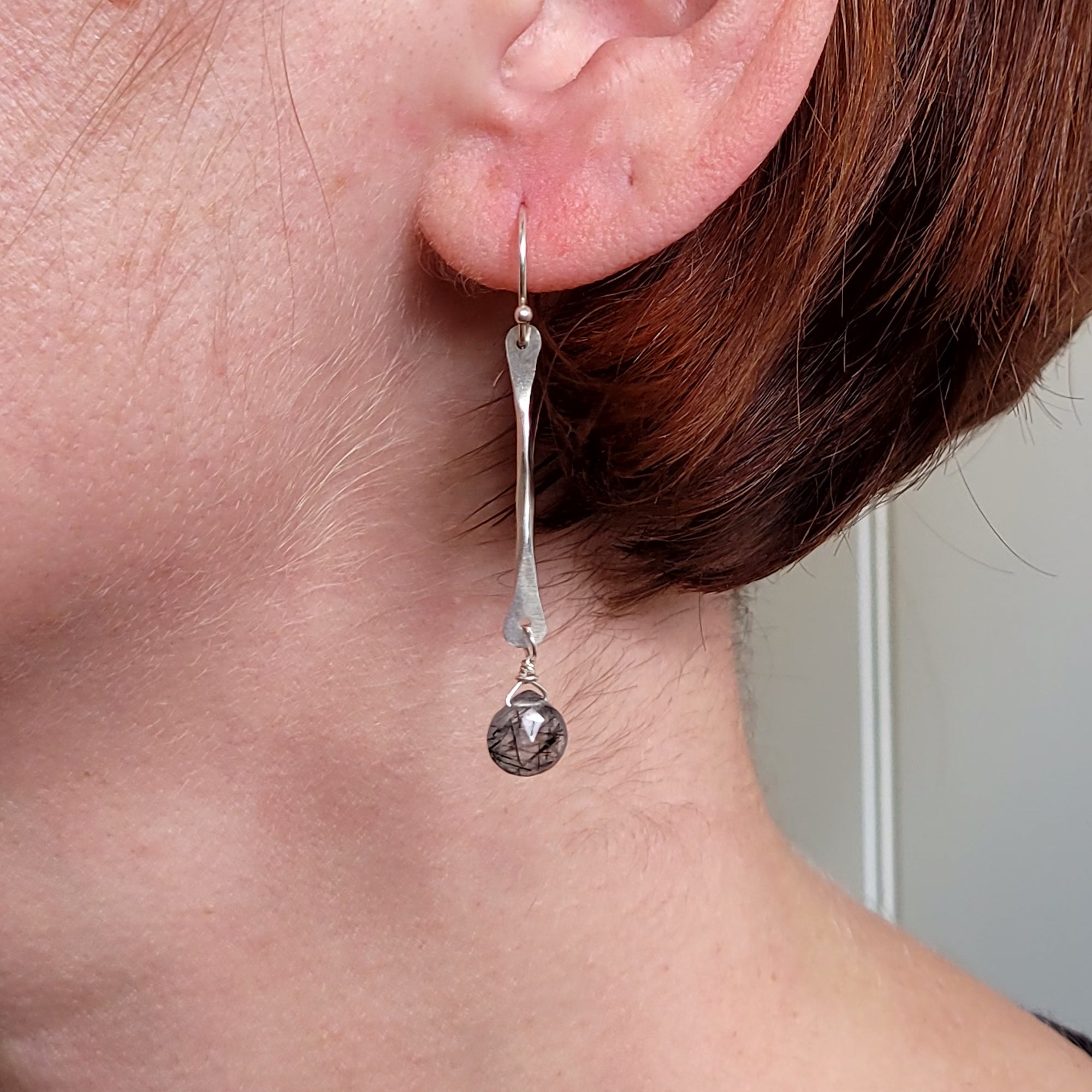 Twig Earrings with Tourmalated Quartz Teardrops