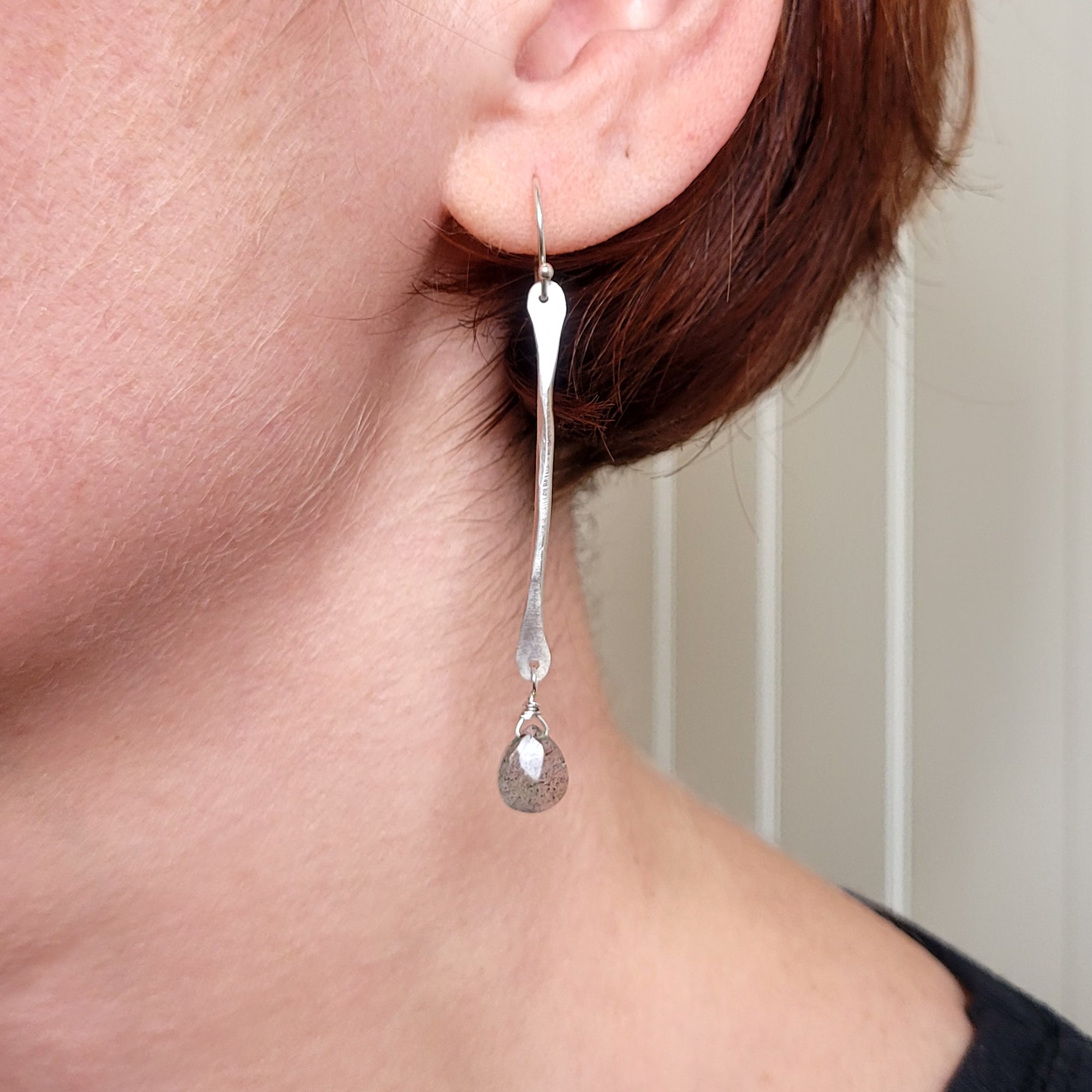 Long Twig Earrings with Labradorite Teardrops