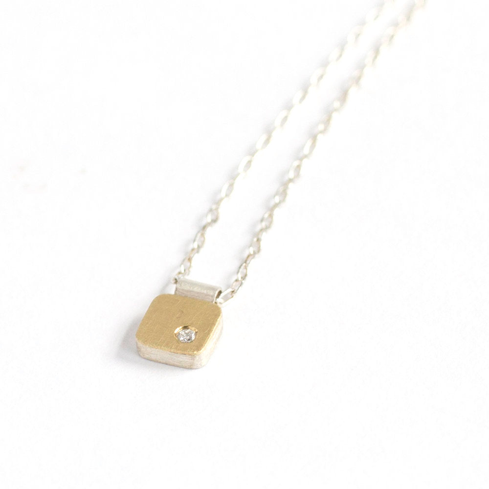 6mm Cell Pendant in Satin Yellow Gold with Diamond Accent