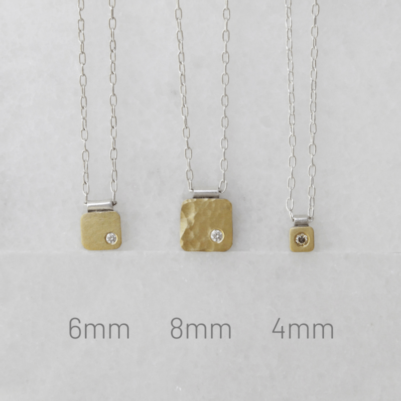 4mm Cell Pendant in Hammered Yellow Gold with Diamond Accent