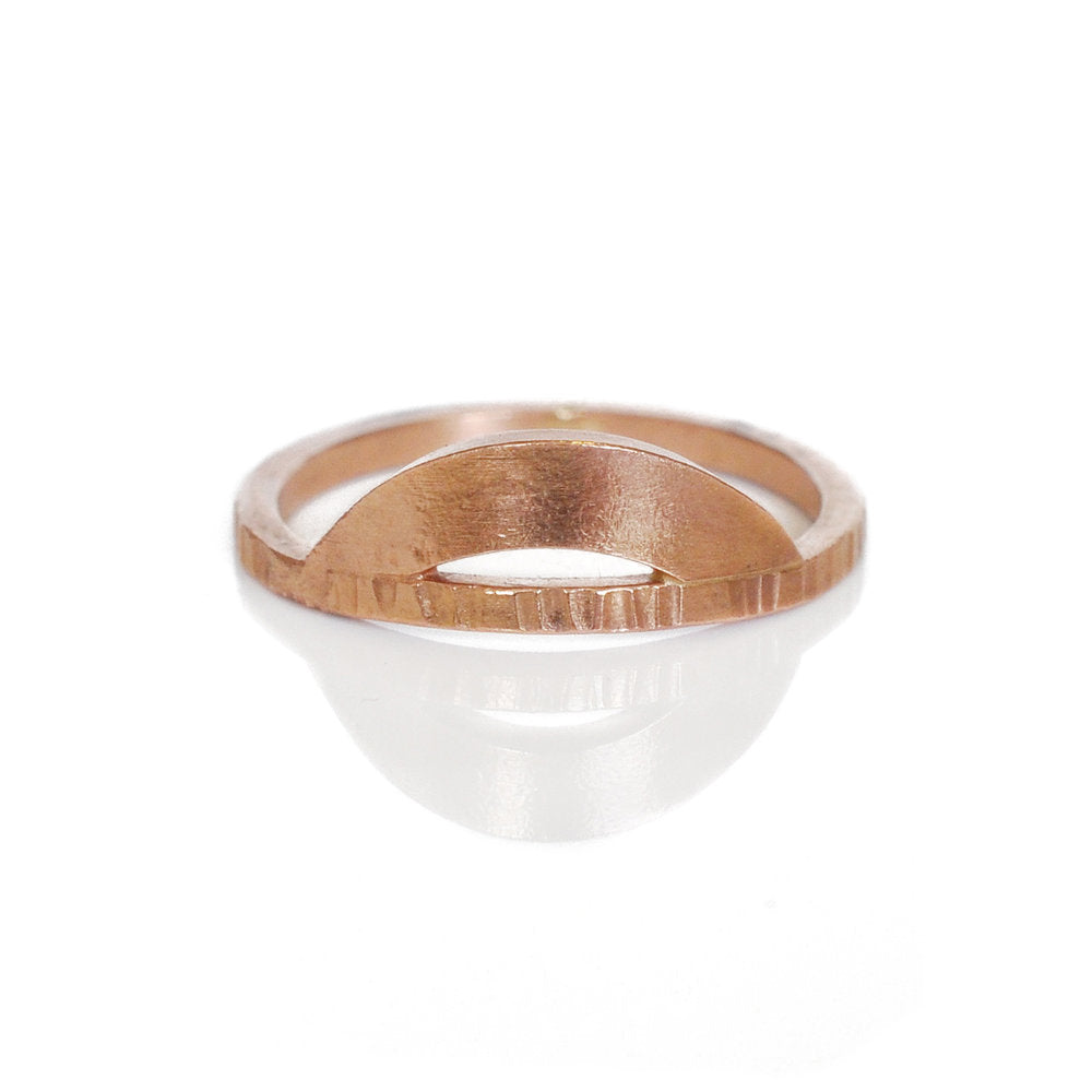 Textured 14k red gold arch band handmade with recycled metal. EC Design Jewelry in Minneapolis, MN.