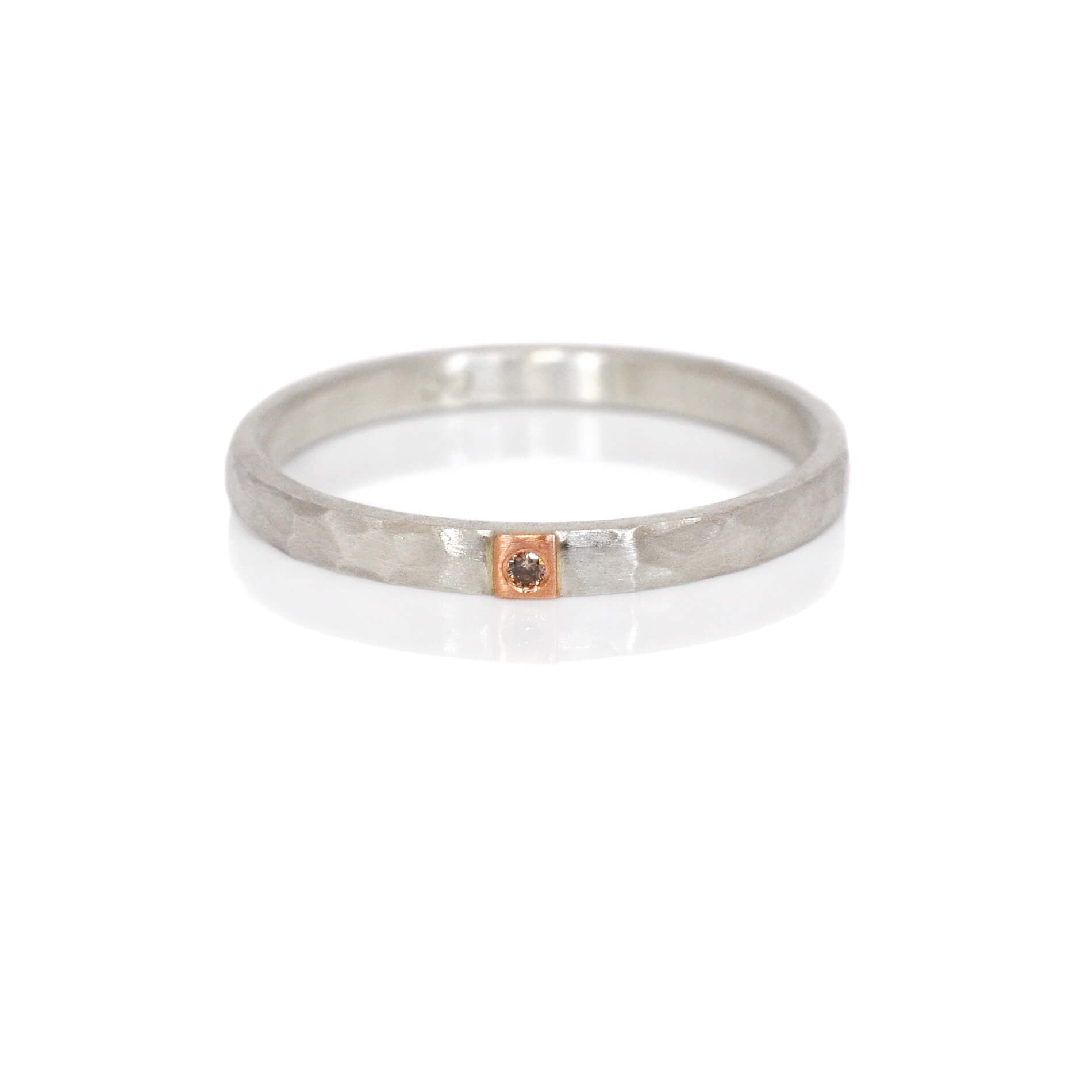 Handmade silver, red gold, and champagne diamond band. Made by EC Design Studio in Minneapolis, MN using recycled metals and conflict-free stones.