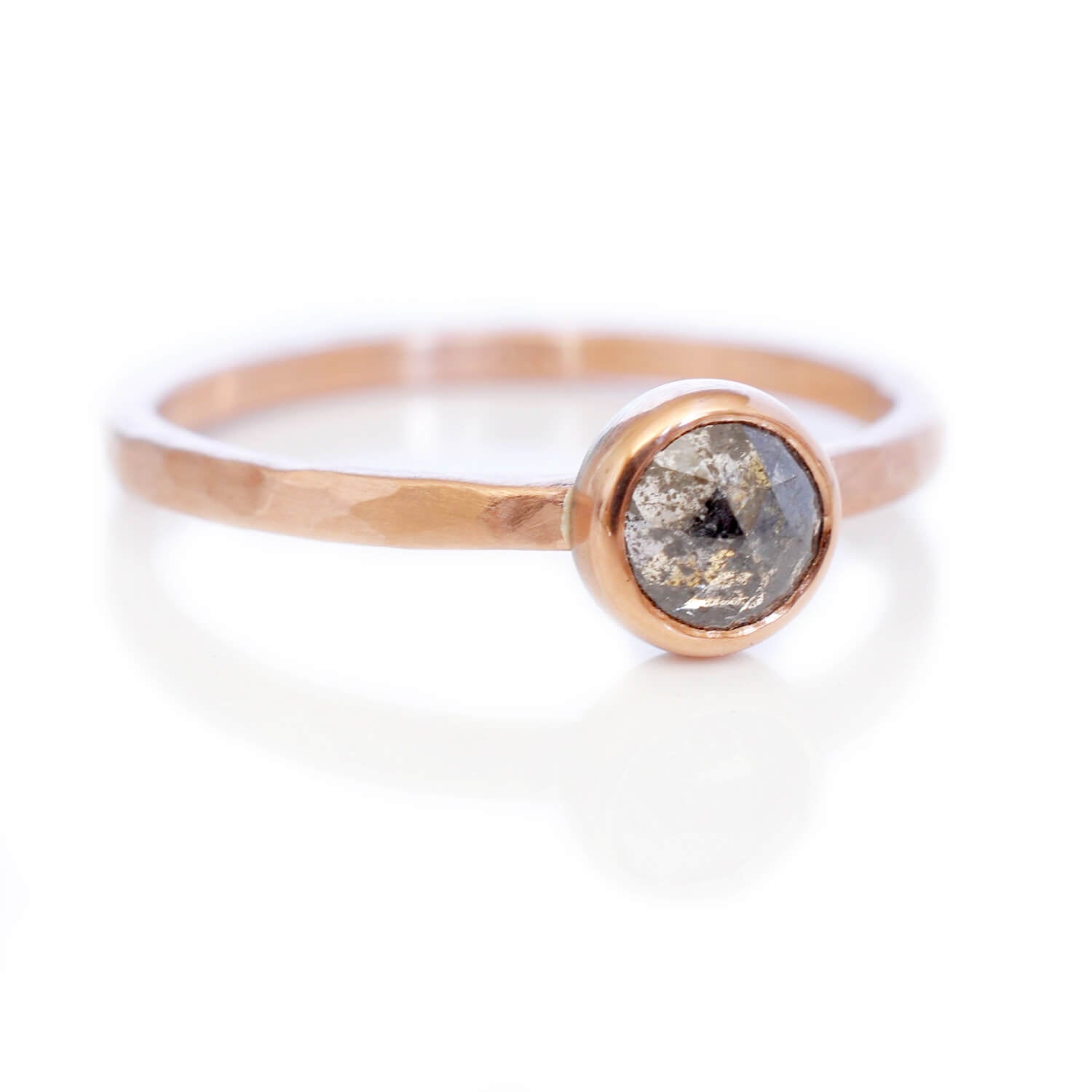 Rose gold and salt and pepper diamond engagement ring. Handmade by EC Design Jewelry in Minneapolis, MN.